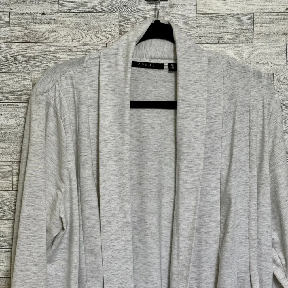 Cyrus Cardigan Sweater Light Heather Grey Pleated Open Front Plus Size 3X - Picture 4 of 11